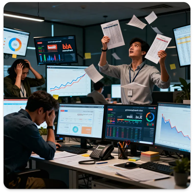 Marketing team managing manual processes in the USA