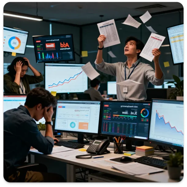 Marketing team managing manual processes in the USA
